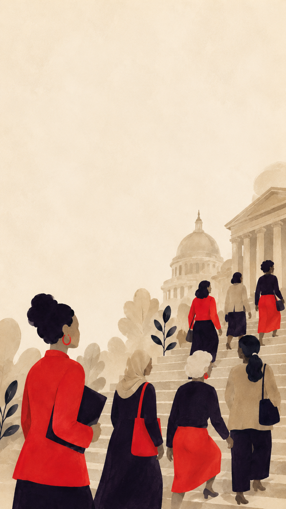 Illustrated civic leader portrait in United WE canon style