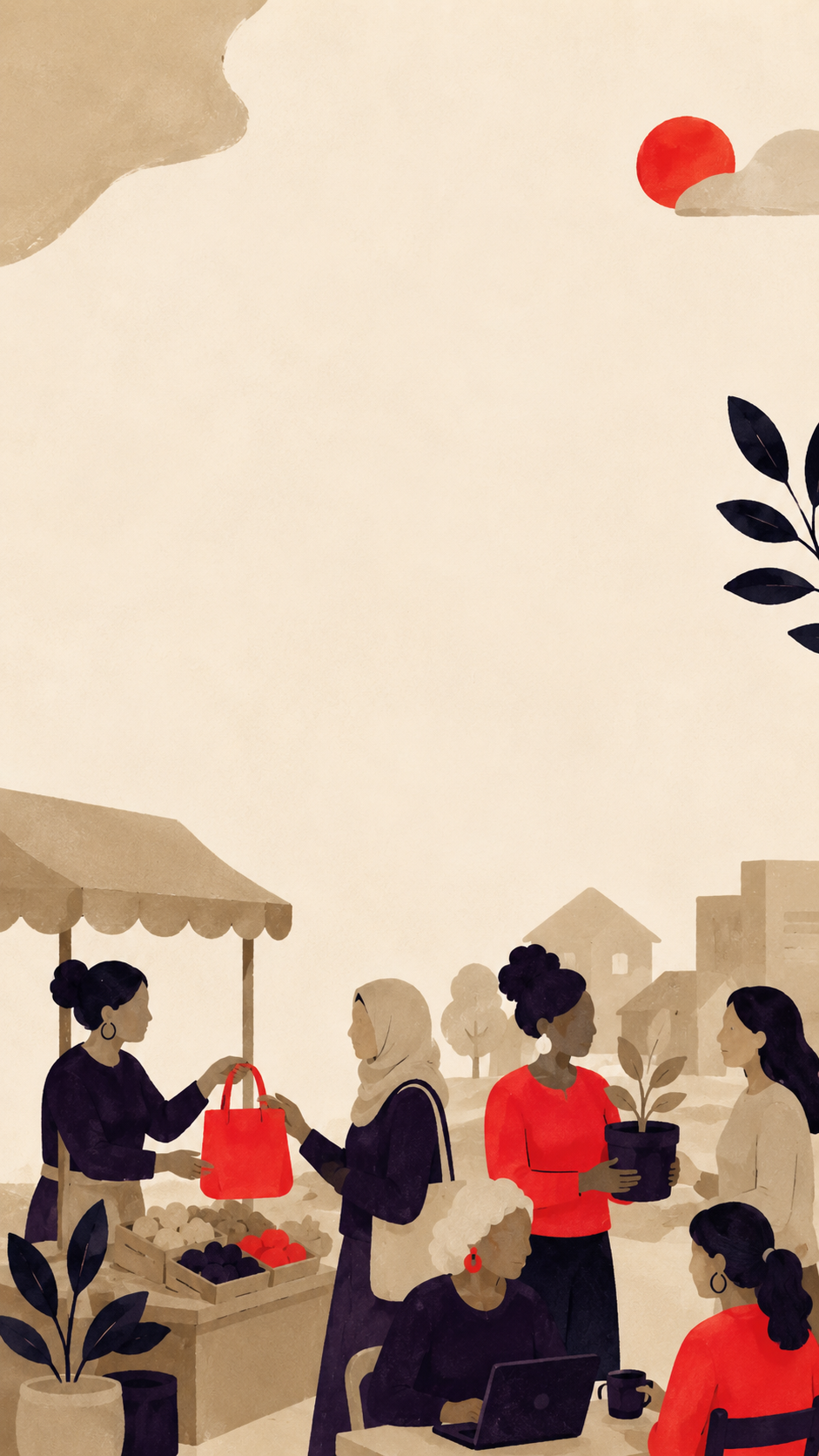 Illustrated civic gathering with community members and shared work